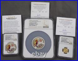 2017 China Golden Pheasant 3-coin set. 2 Silver & 1 Gold coin NGC PF 70 UCAM