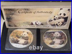 2017 China Silver Color Pandas Night & Day Set OGP COA #128 Of Only 500 Minted