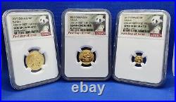 2017 Gold China Panda 3 Coin Set NGC Gem B. U. 8gm 3gm 1gm 1 of 1150