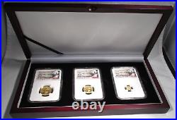 2017 NGC 1st Day of Issue Chinese Gold Panda 3 Coin Set in OGP with COA AQ494