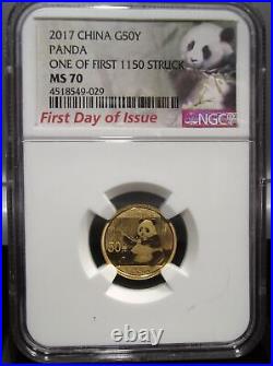 2017 NGC 1st Day of Issue Chinese Gold Panda 3 Coin Set in OGP with COA AQ494