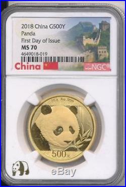 2018 5 Coin Gold Panda Set 5 Coins Ngc Ms70 First Day Of Issue Box, Coa 1/500