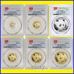 2018 CHINA 999 GOLD PANDA 6 COINS complete SET PCGS MS 70 FIRST STRIKE