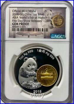 2018 China ANA Show Panda 1-oz Gold/Silver 2-Piece Set NGC Gem-PF FD 2018 China ANA Show Panda 1-oz Gold/Silver 2-Piece Set NGC Gem-PF FD