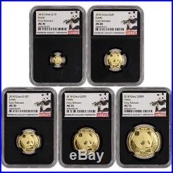2018 China Gold Panda 5-pc. Year Set NGC MS70 Early Releases Ink Brush Black