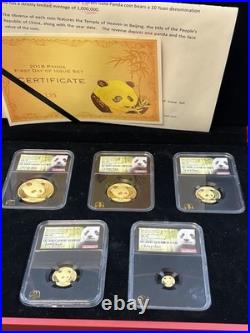2018 China Panda 5-Coin Gold Set 57 grams NGC MS70 ER, Signed Black Core