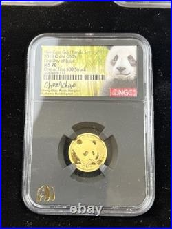 2018 China Panda 5-Coin Gold Set 57 grams NGC MS70 ER, Signed Black Core