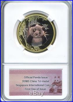 2018 China Panda Singapore Fair Show Commemorative Silver & Tri-metal 2 Coin Set