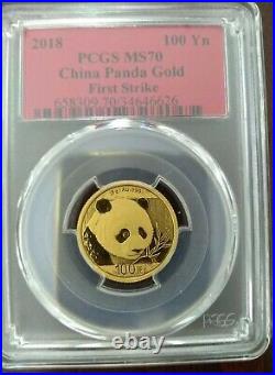 2018 Panda Gold Set Pcgs Ms 70 5 Coins 1.8326 Oz Au