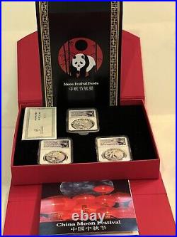2018 Z. 999 Fine Silver Panda Jade Edition. Panda Moon Festival. 3 Coin Set