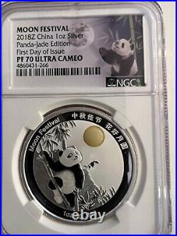 2018 Z. 999 Fine Silver Panda Jade Edition. Panda Moon Festival. 3 Coin Set
