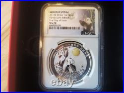 2018-Z China Moon Festival Set NGC PF70 & MS70 1 oz Silver Panda with Jade
