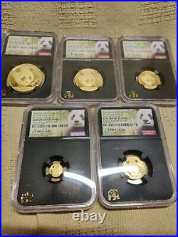 2018 five coin gold panda set gem unc 1st day issue