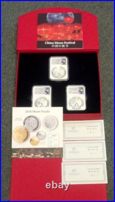 2018-z China Silver (3) Coin Panda Moon Festival Set Ngc Pr70 Ms70 (jr 20)