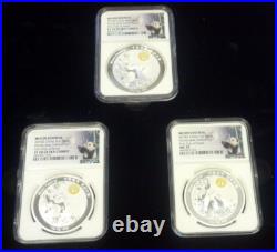2018-z China Silver (3) Coin Panda Moon Festival Set Ngc Pr70 Ms70 (jr 20)
