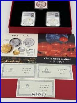 2018Z China Moon Festival 3 Coin Set- Panda Jade NGC GEM PROOF/UNC Low Mintage