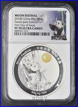 2018Z Moon Festival Panda Jade Silver 3 Coin Set NGC PF70-MS70 First Day Issue