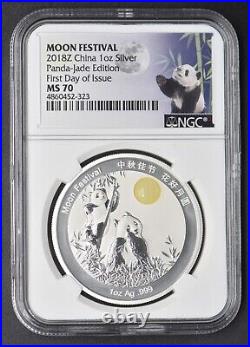 2018Z Moon Festival Panda Jade Silver 3 Coin Set NGC PF70-MS70 First Day Issue