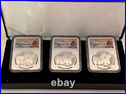2019 CHINA 3 pc SET 30g. 999 FINE SILVER PROOF PANDA COINS. (3) DIFFERENT MINTS