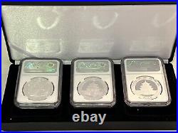 2019 CHINA 3 pc SET 30g. 999 FINE SILVER PROOF PANDA COINS. (3) DIFFERENT MINTS