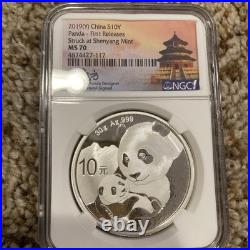 2019 CHINA 3 pc SET 30g. 999 FINE SILVER PROOF PANDA COINS. (3) DIFFERENT MINTS