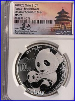 2019 CHINA 3 pc SET 30g. 999 FINE SILVER PROOF PANDA COINS. (3) DIFFERENT MINTS