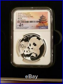 2019 China Pandas from 3 Chinese Mints NGC MS70 Signed by Tong 3 Coin Set