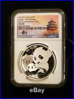 2019 China Pandas from 3 Chinese Mints NGC MS70 Signed by Tong 3 Coin Set