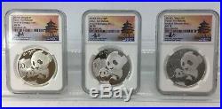 2019 China Silver Panda 3 Coin Set NGC MS 70