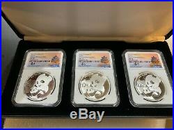2019 China Silver Panda NGC MS70 3 Coin Set from 3 Chinese Mints, Signed, Lmt Ed