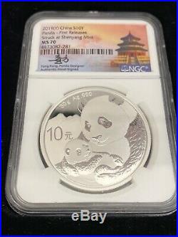 2019 China Silver Panda NGC MS70 3 Coin Set from 3 Chinese Mints, Signed, (b3)