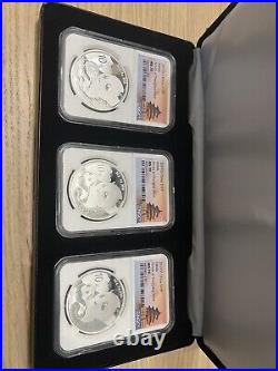 2019 G S Y NGC MS70 China S10Y Silver Panda 3 Coin Set with Box