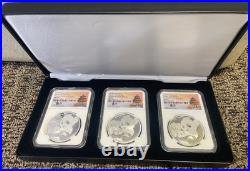 2019-(G, S, Y) Silver Panda 3 Coin Set 30 grams 10 Yuan NGC MS70 with box