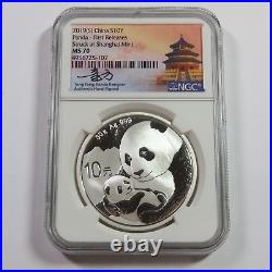 2019 NGC MS70 CHINA 3 Coin Signed 1oz Silver Panda 10 Yuan Set #51761R