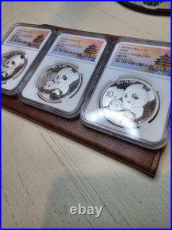 2019 (S) (Y) (G) China Panda 1 oz. 999 Fine Silver 3-Coin Rare Set, NGC MS70