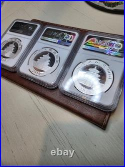 2019 (S) (Y) (G) China Panda 1 oz. 999 Fine Silver 3-Coin Rare Set, NGC MS70