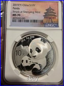 2019 (S) (Y) (G) China Panda 1 oz. 999 Fine Silver 3-Coin Rare Set, NGC MS70