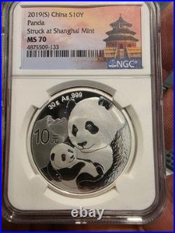 2019 (S) (Y) (G) China Panda 1 oz. 999 Fine Silver 3-Coin Rare Set, NGC MS70