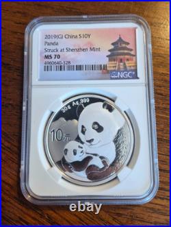 2019 (S) (Y) (G) China Panda 1 oz. 999 Fine Silver 3-Coin Rare Set, NGC MS70 1