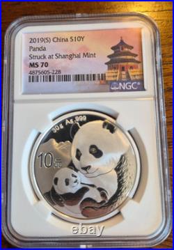 2019 (S) (Y) (G) China Panda 1 oz. 999 Fine Silver 3-Coin Rare Set, NGC MS70 1