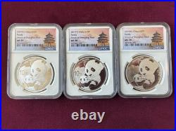 2019 (S) (Y) (G) China Panda 1 oz. 999 Fine Silver 3-Coin Set, NGC Graded MS70