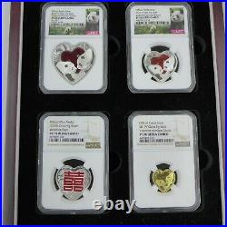 2019 Valentine Bamboo Panda Heart Shaped Silver & Gold NGC PF 70 UCAM 4 Coin Set