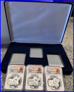 2019(Y, G, S) China S10Y Panda First Releases NGC MS70 Set, Signed 061606