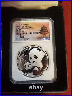 2019 (g) (y) (s) Silver China Panda 3 Coin Set Ngc Ms 70 Fr Tong Fang Signature