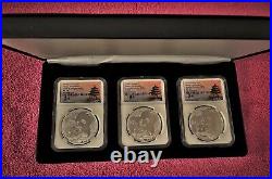 2019 (s) (y) (g) China Silver Panda 3-coin Set, Ngc Ms 70 Fr, Tong Fang Sig