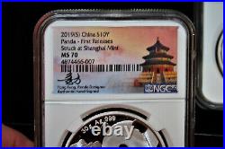 2019 (s) (y) (g) China Silver Panda 3-coin Set, Ngc Ms 70 Fr, Tong Fang Sig
