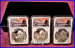 2019 (s) (y) (g) China Silver Panda 3-coin Set, Ngc Ms 70 Fr, Tong Fang Sig