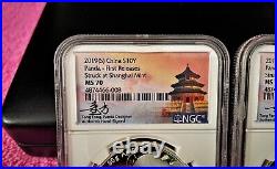 2019 (s) (y) (g) China Silver Panda 3-coin Set, Ngc Ms 70 Fr, Tong Fang Sig