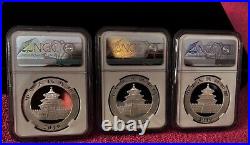 2019 (s) (y) (g) China Silver Panda 3-coin Set, Ngc Ms 70 Fr, Tong Fang Sig