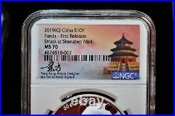 2019 (s) (y) (g) China Silver Panda 3-coin Set Ngc Ms70 Fr Tong Fang Signature